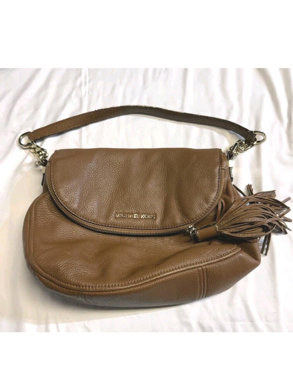 Michael Kors MK Weston Large Hobo Bag Purse Brown Leather Tassel